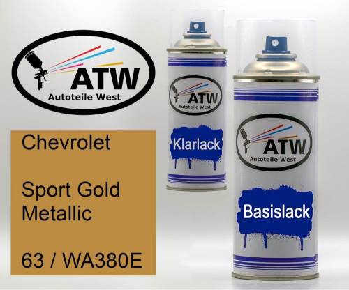 Chevrolet, Sport Gold Metallic, 63 / WA380E: 400ml Sprühdose + 400ml Klarlack - Set, von ATW Autoteile West.